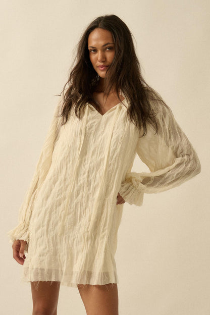 Gentle Whisper Raw-Edge Chiffon Ruffled Mini Dress