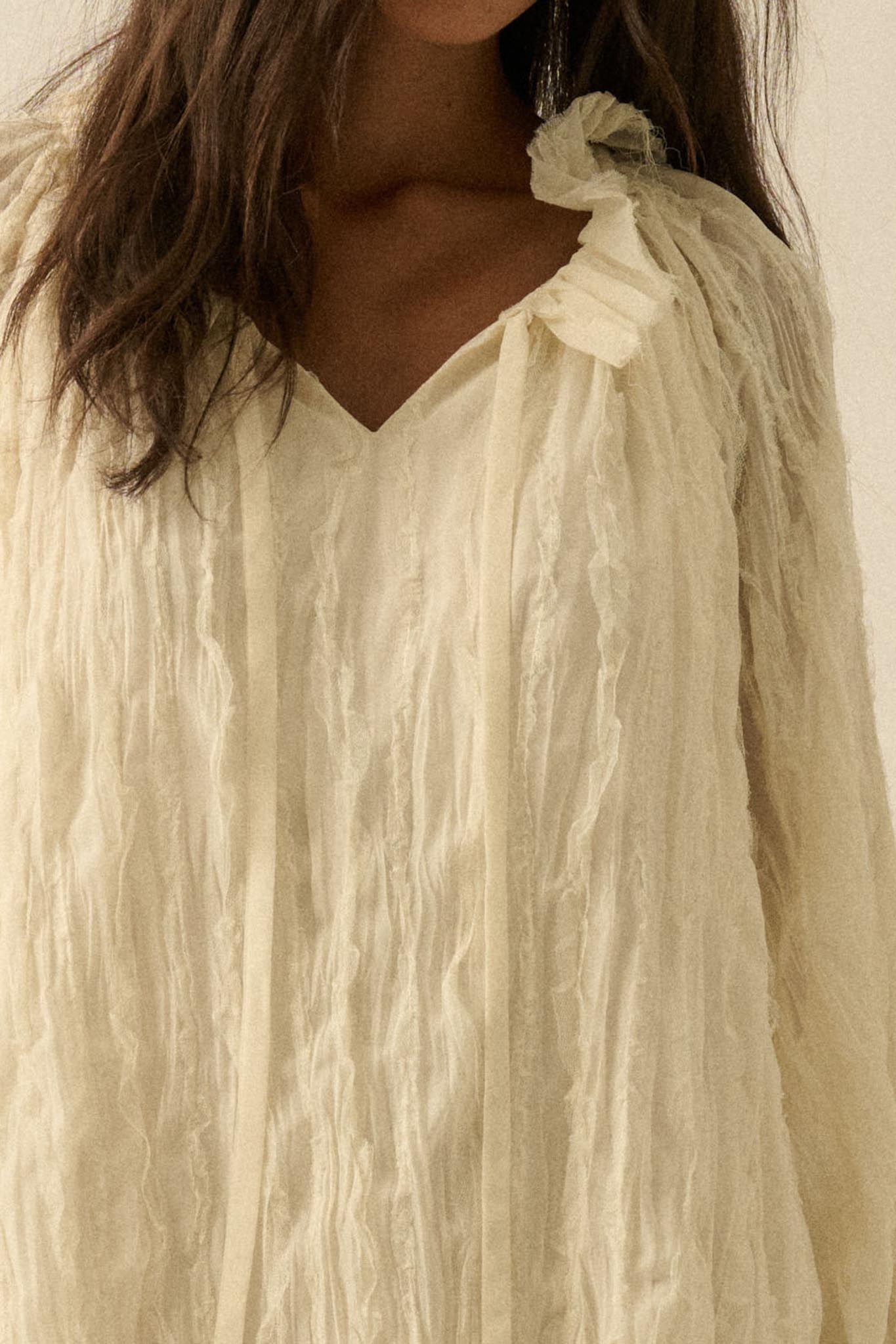 Gentle Whisper Raw-Edge Chiffon Ruffled Mini Dress