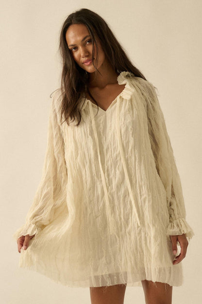 Gentle Whisper Raw-Edge Chiffon Ruffled Mini Dress