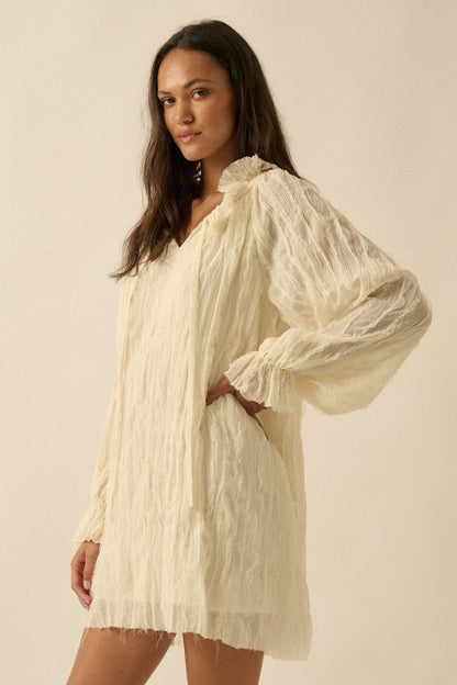 Gentle Whisper Raw-Edge Chiffon Ruffled Mini Dress