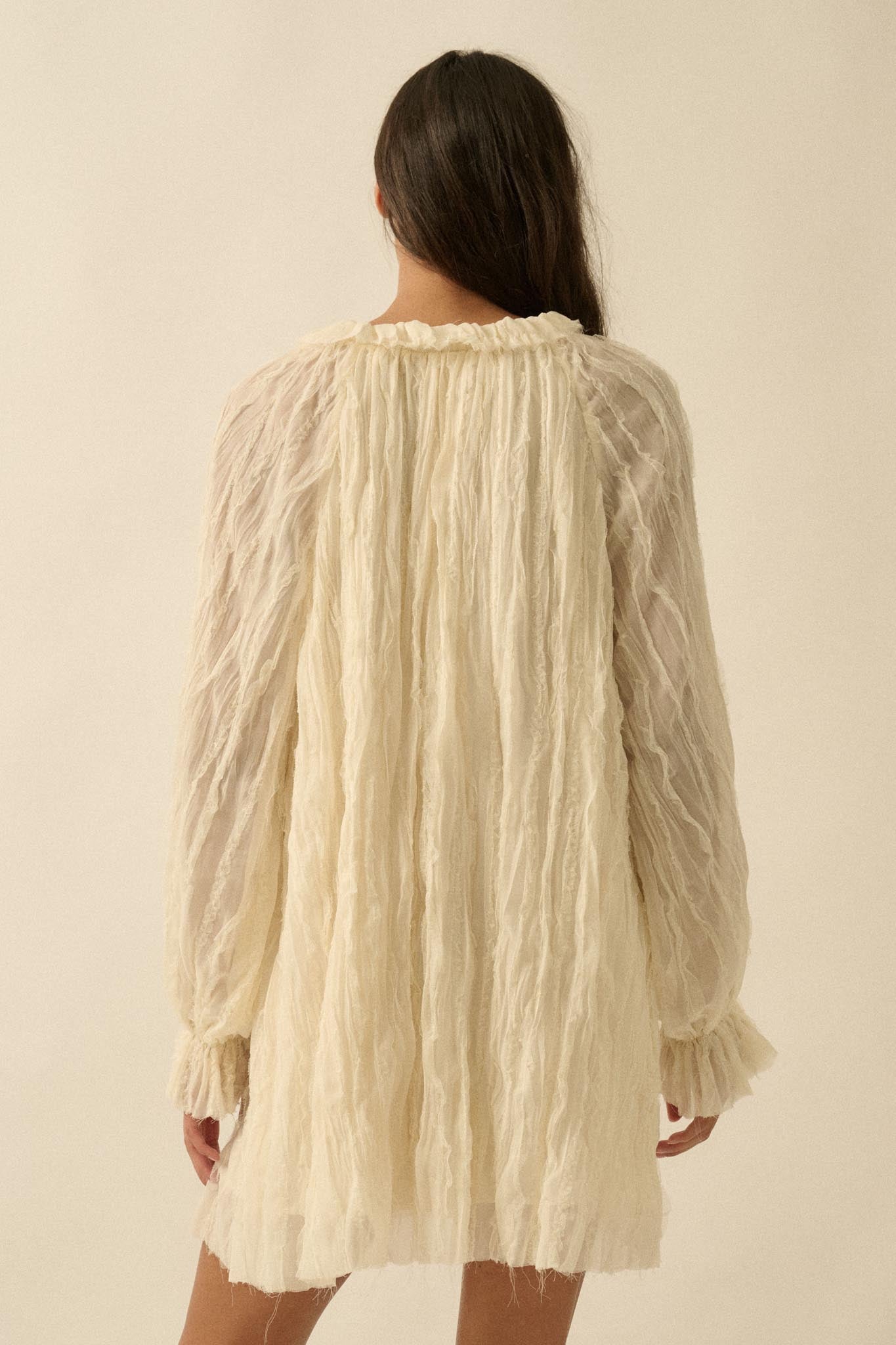 Gentle Whisper Raw-Edge Chiffon Ruffled Mini Dress