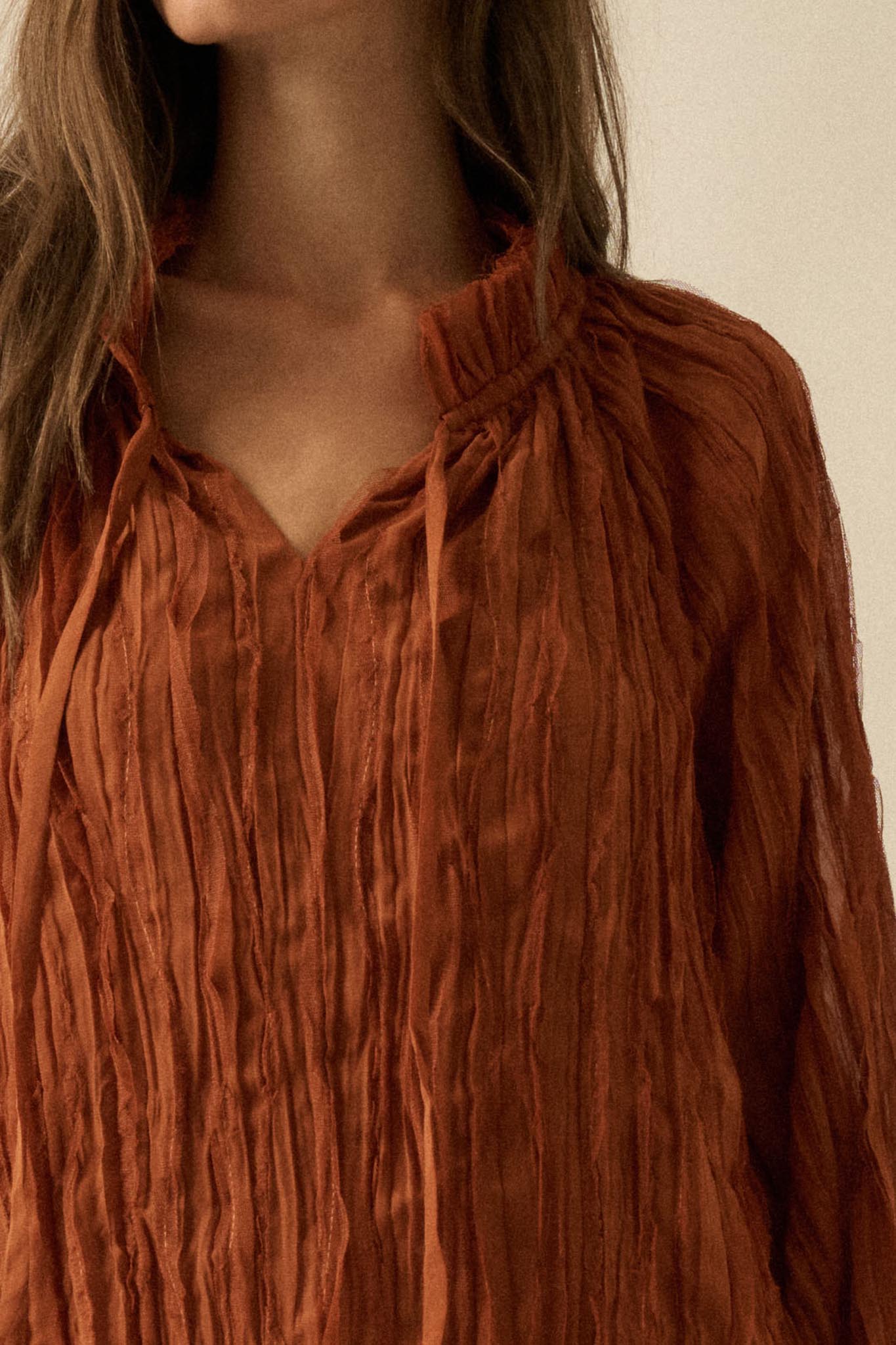 Gentle Whisper Raw-Edge Chiffon Ruffled Mini Dress