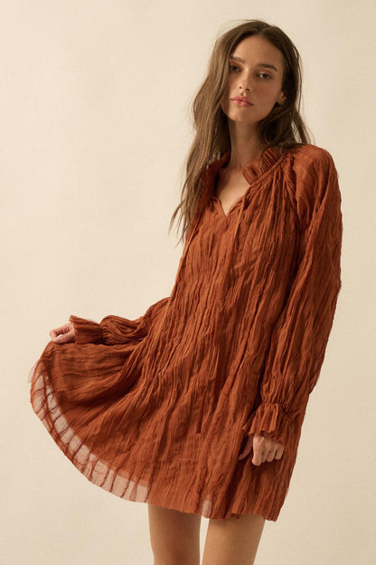 Gentle Whisper Raw-Edge Chiffon Ruffled Mini Dress