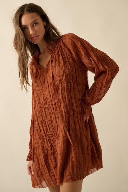 Gentle Whisper Raw-Edge Chiffon Ruffled Mini Dress