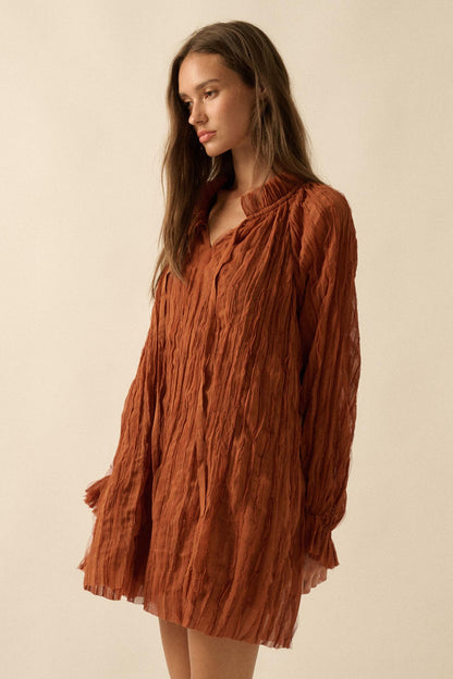 Gentle Whisper Raw-Edge Chiffon Ruffled Mini Dress