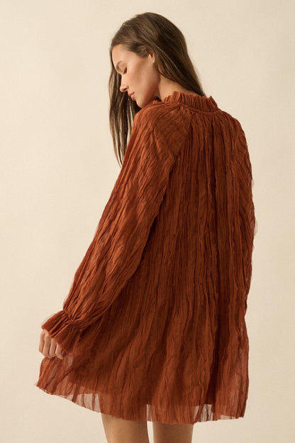Gentle Whisper Raw-Edge Chiffon Ruffled Mini Dress