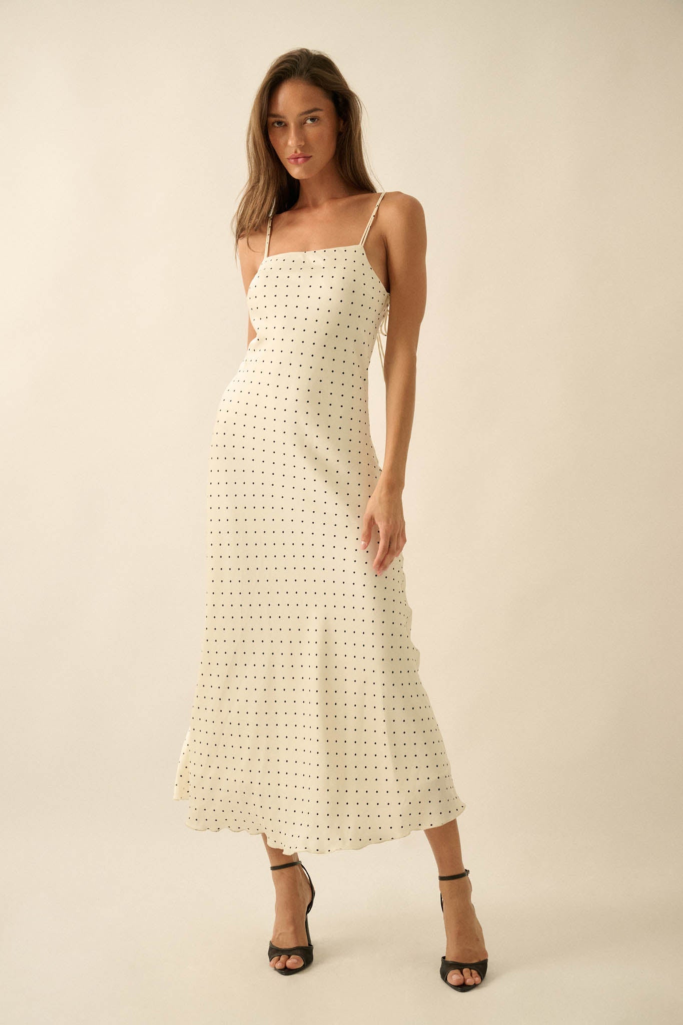 Dot to Dot Polka Dot-Print Satin Midi Slip Dress