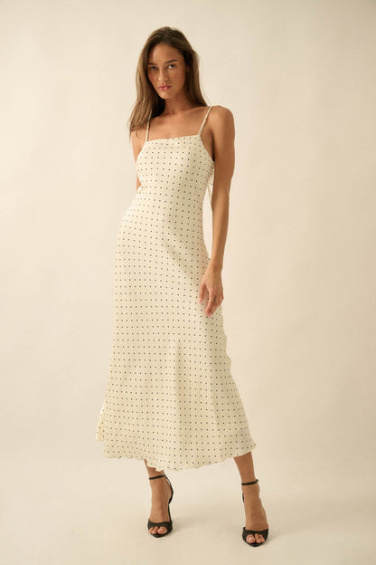 Dot to Dot Polka Dot-Print Satin Midi Slip Dress