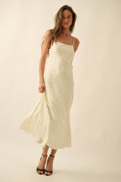 Dot to Dot Polka Dot-Print Satin Midi Slip Dress