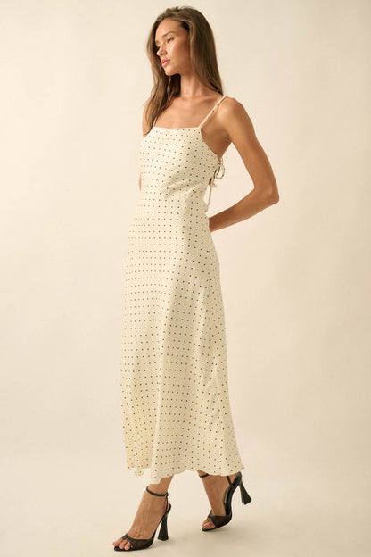 Dot to Dot Polka Dot-Print Satin Midi Slip Dress