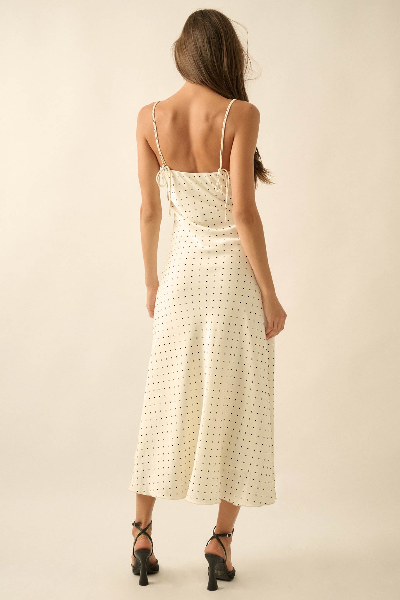 Dot to Dot Polka Dot-Print Satin Midi Slip Dress