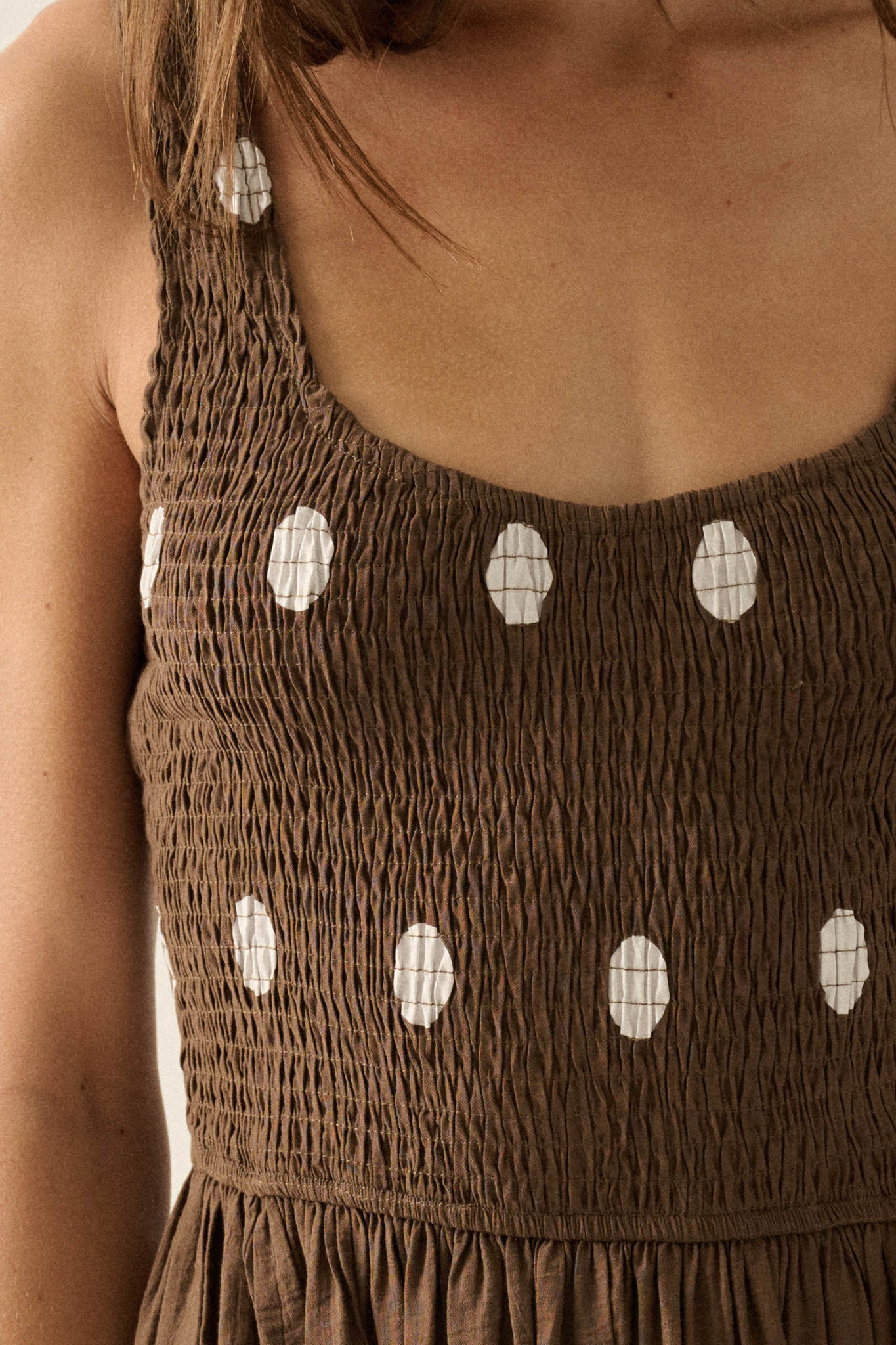 Soft Spot Polka Dot Smocked Square-Neck Maxi Dress