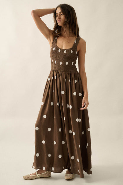 Soft Spot Polka Dot Smocked Square-Neck Maxi Dress