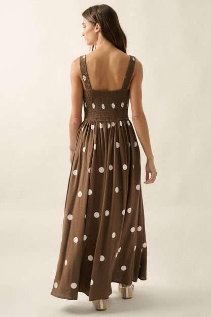 Soft Spot Polka Dot Smocked Square-Neck Maxi Dress