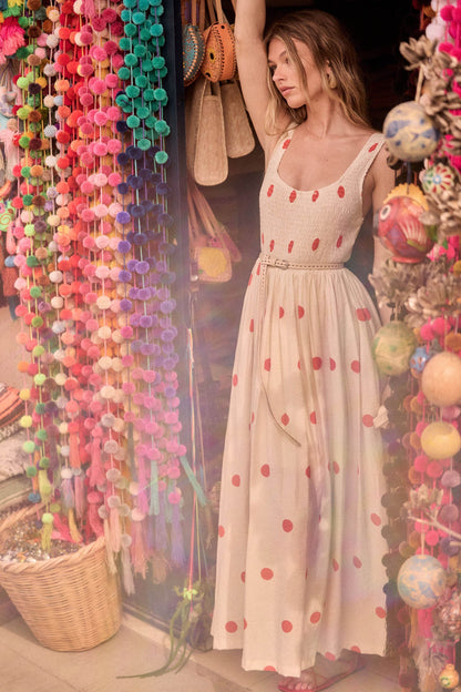 Soft Spot Polka Dot Smocked Square-Neck Maxi Dress