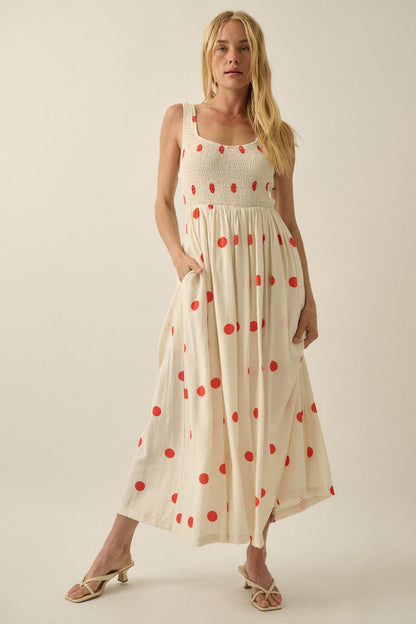Soft Spot Polka Dot Smocked Square-Neck Maxi Dress