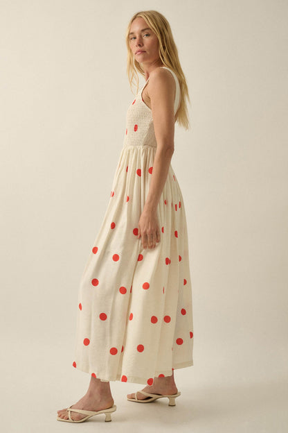 Soft Spot Polka Dot Smocked Square-Neck Maxi Dress