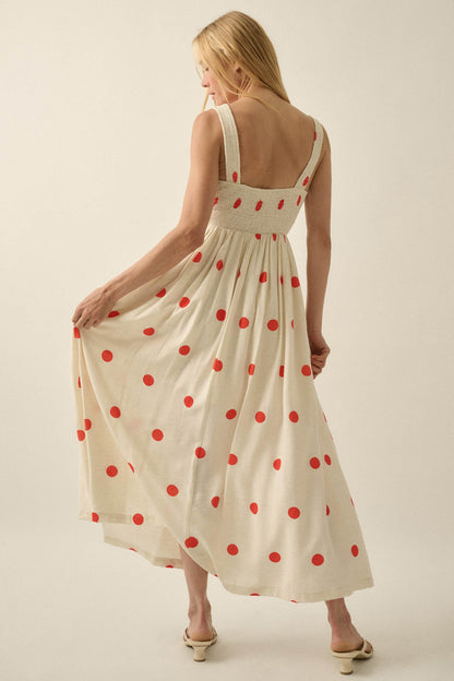 Soft Spot Polka Dot Smocked Square-Neck Maxi Dress