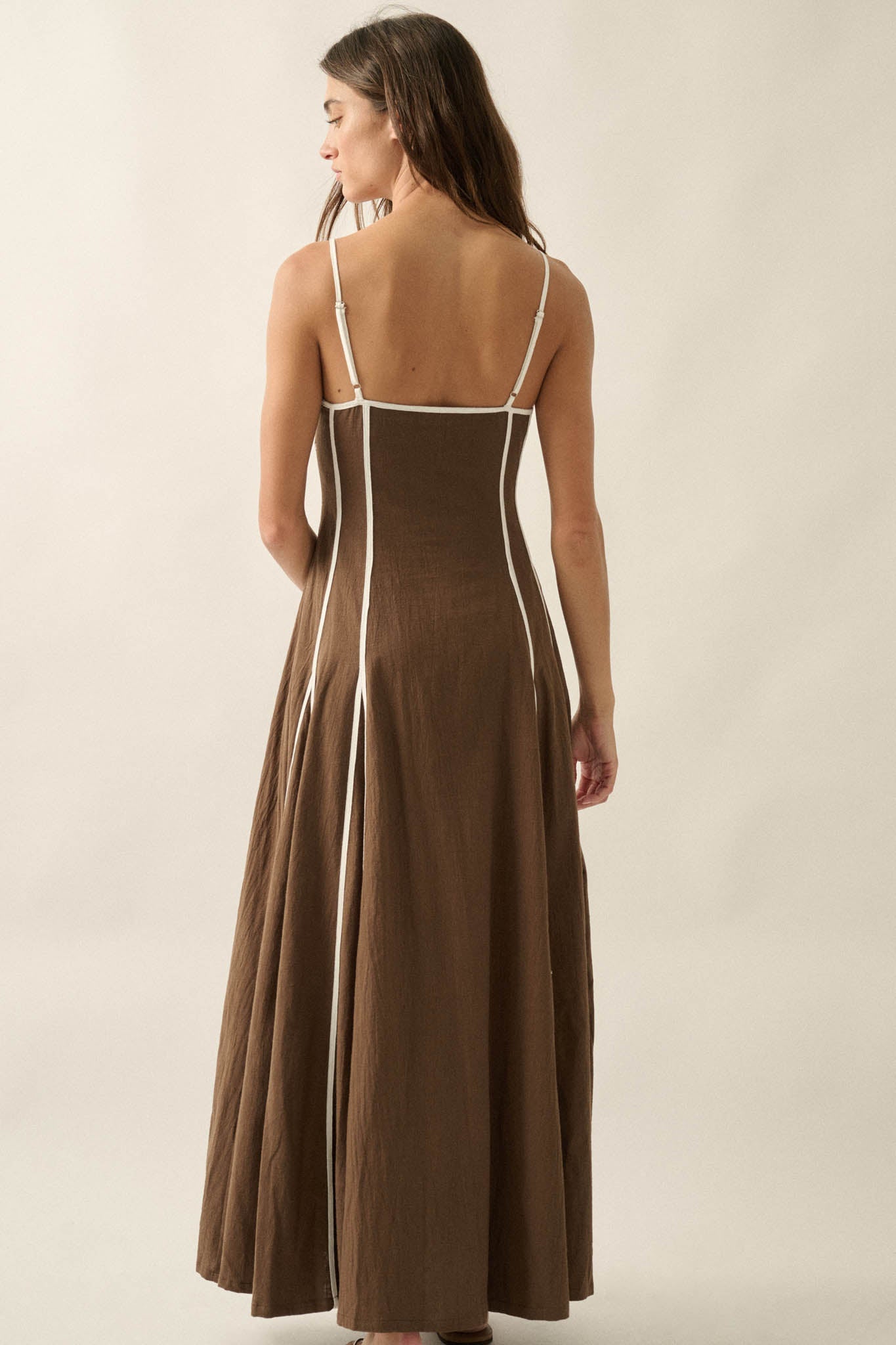 Just Breathe Cotton Piping-Trim Godet Maxi Dress