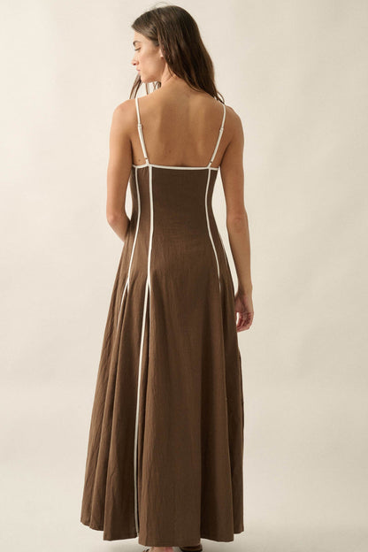 Just Breathe Cotton Piping-Trim Godet Maxi Dress