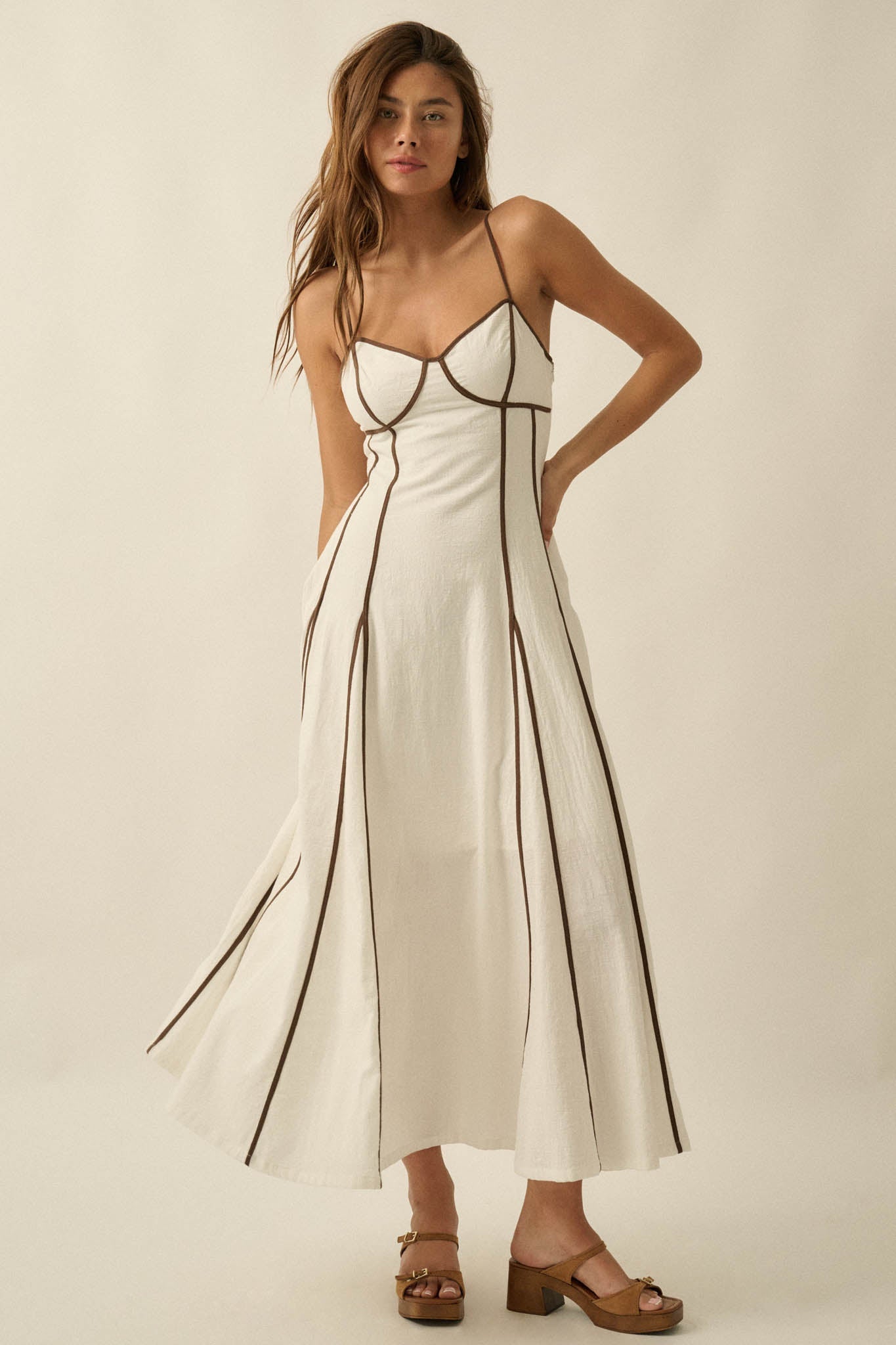 Just Breathe Cotton Piping-Trim Godet Maxi Dress