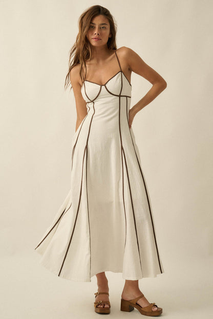 Just Breathe Cotton Piping-Trim Godet Maxi Dress