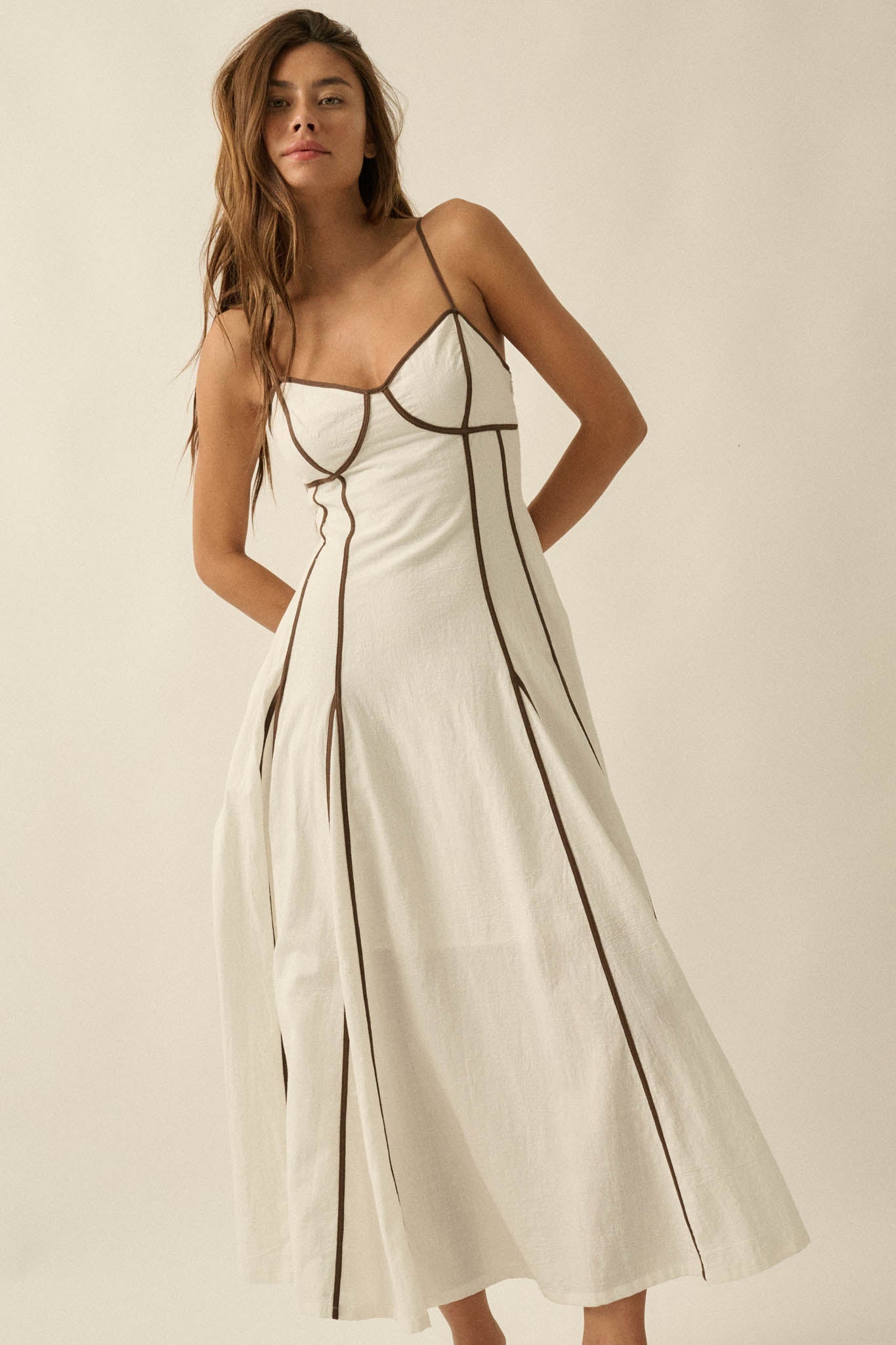Just Breathe Cotton Piping-Trim Godet Maxi Dress