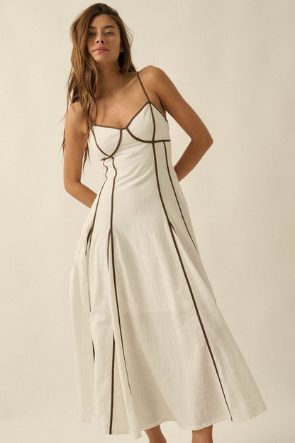 Just Breathe Cotton Piping-Trim Godet Maxi Dress