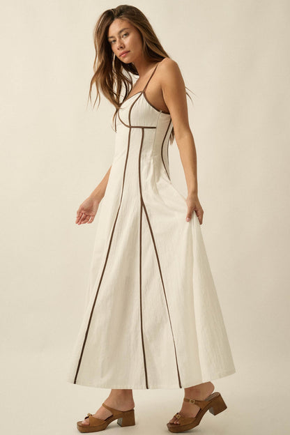 Just Breathe Cotton Piping-Trim Godet Maxi Dress