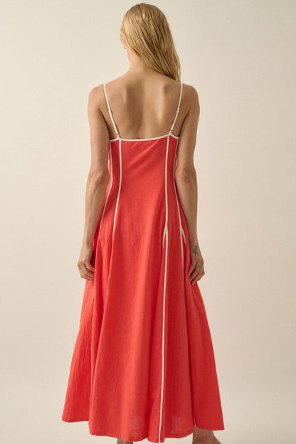 Just Breathe Cotton Piping-Trim Godet Maxi Dress