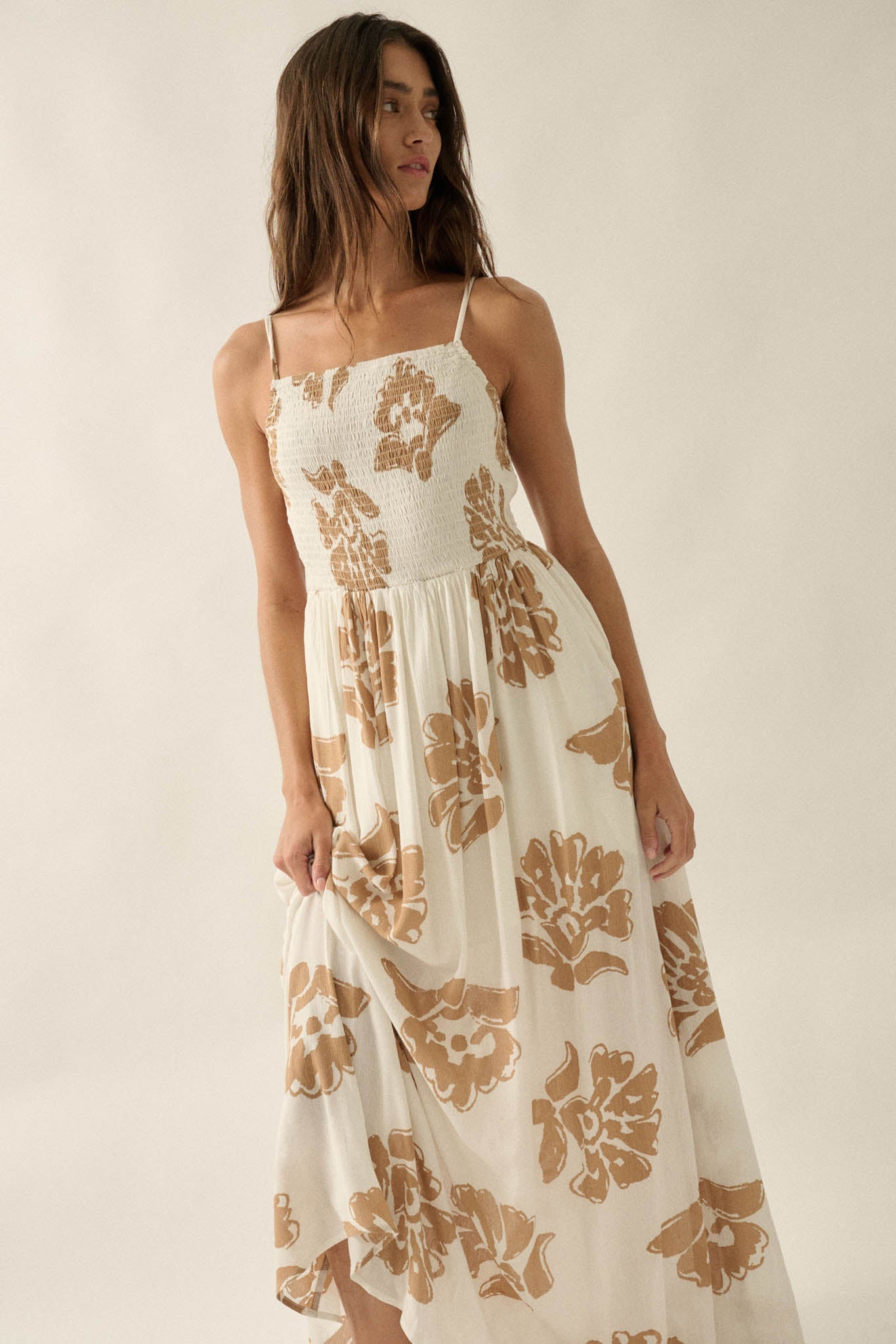 Magnolia Days Floral Smocked Open-Back Maxi Dress