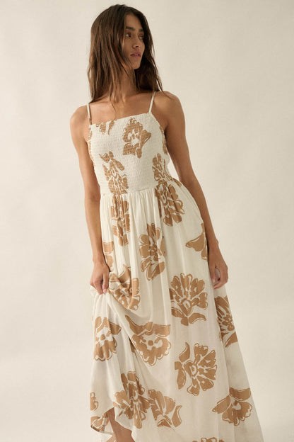 Magnolia Days Floral Smocked Open-Back Maxi Dress