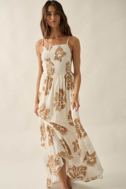 Magnolia Days Floral Smocked Open-Back Maxi Dress