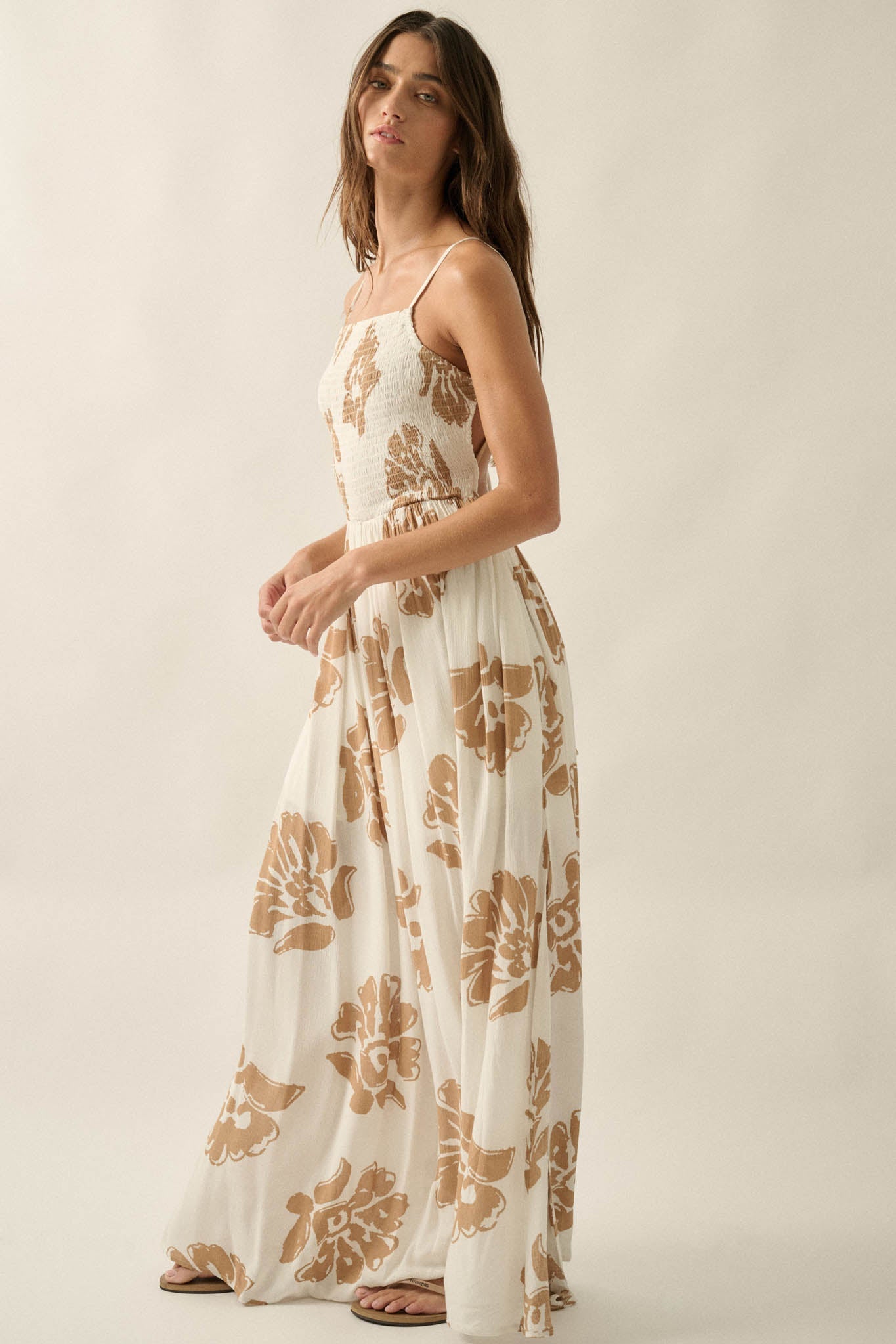 Magnolia Days Floral Smocked Open-Back Maxi Dress