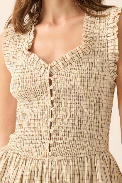 Pretty Please Smocked Paid Buttoned Midi Dress