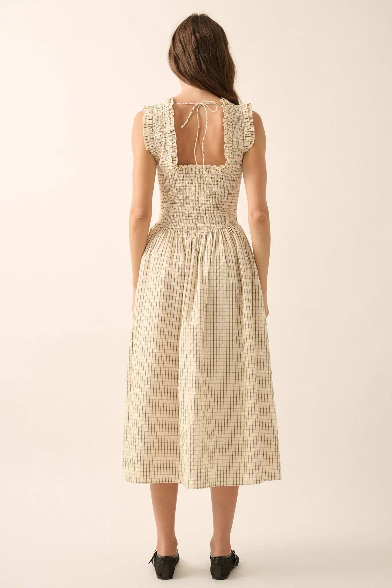 Pretty Please Smocked Paid Buttoned Midi Dress