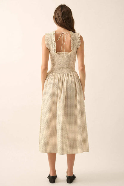 Pretty Please Smocked Paid Buttoned Midi Dress