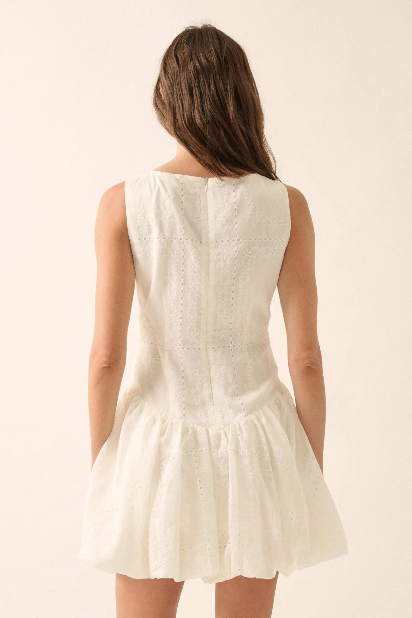 Pure Love Eyelet Lace Boatneck Bubble Mini Dress