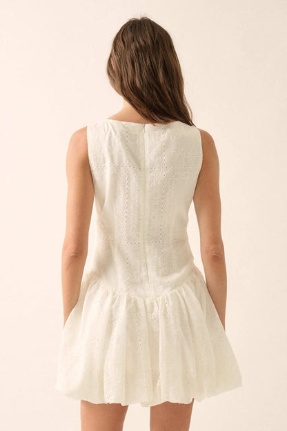 Pure Love Eyelet Lace Boatneck Bubble Mini Dress