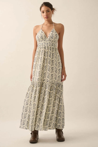 Pretty Posies Floral-Print Gauze Halter Maxi Dress