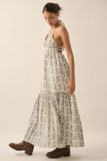 Pretty Posies Floral-Print Gauze Halter Maxi Dress