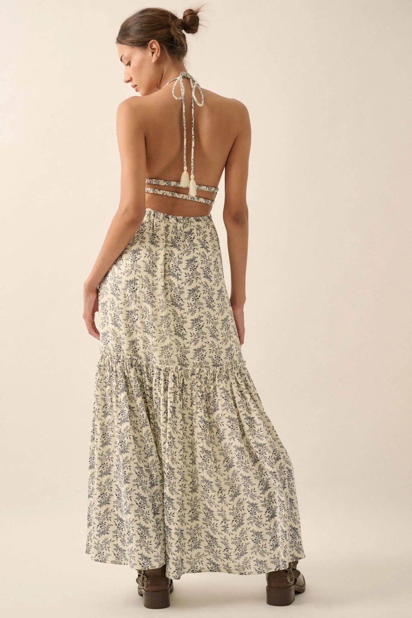 Pretty Posies Floral-Print Gauze Halter Maxi Dress