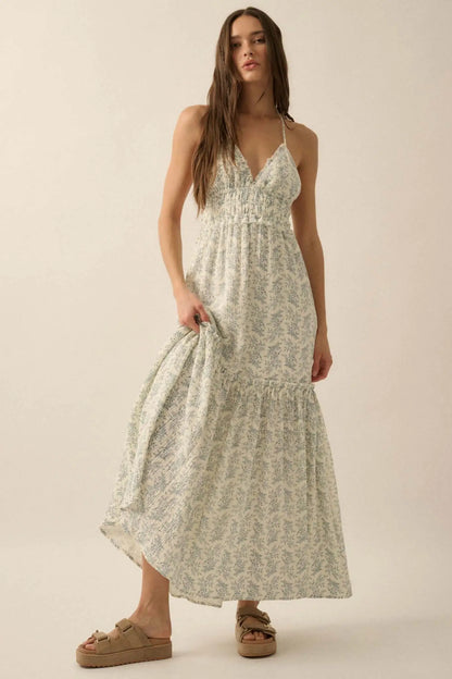 Pretty Posies Floral-Print Gauze Halter Maxi Dress