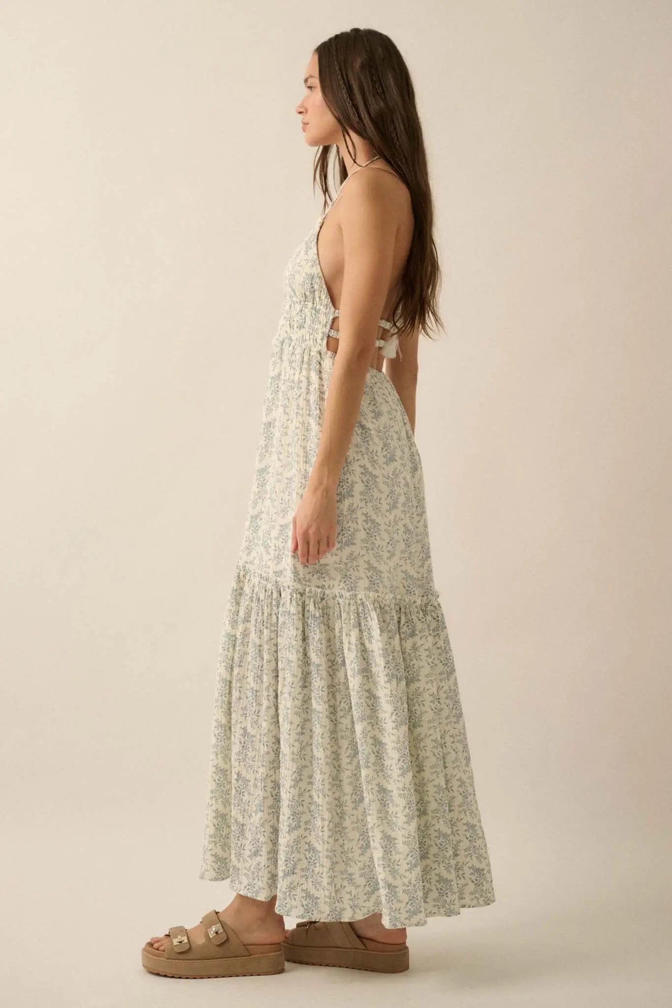 Pretty Posies Floral-Print Gauze Halter Maxi Dress