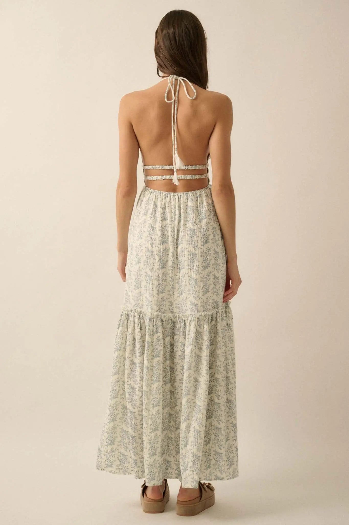 Pretty Posies Floral-Print Gauze Halter Maxi Dress