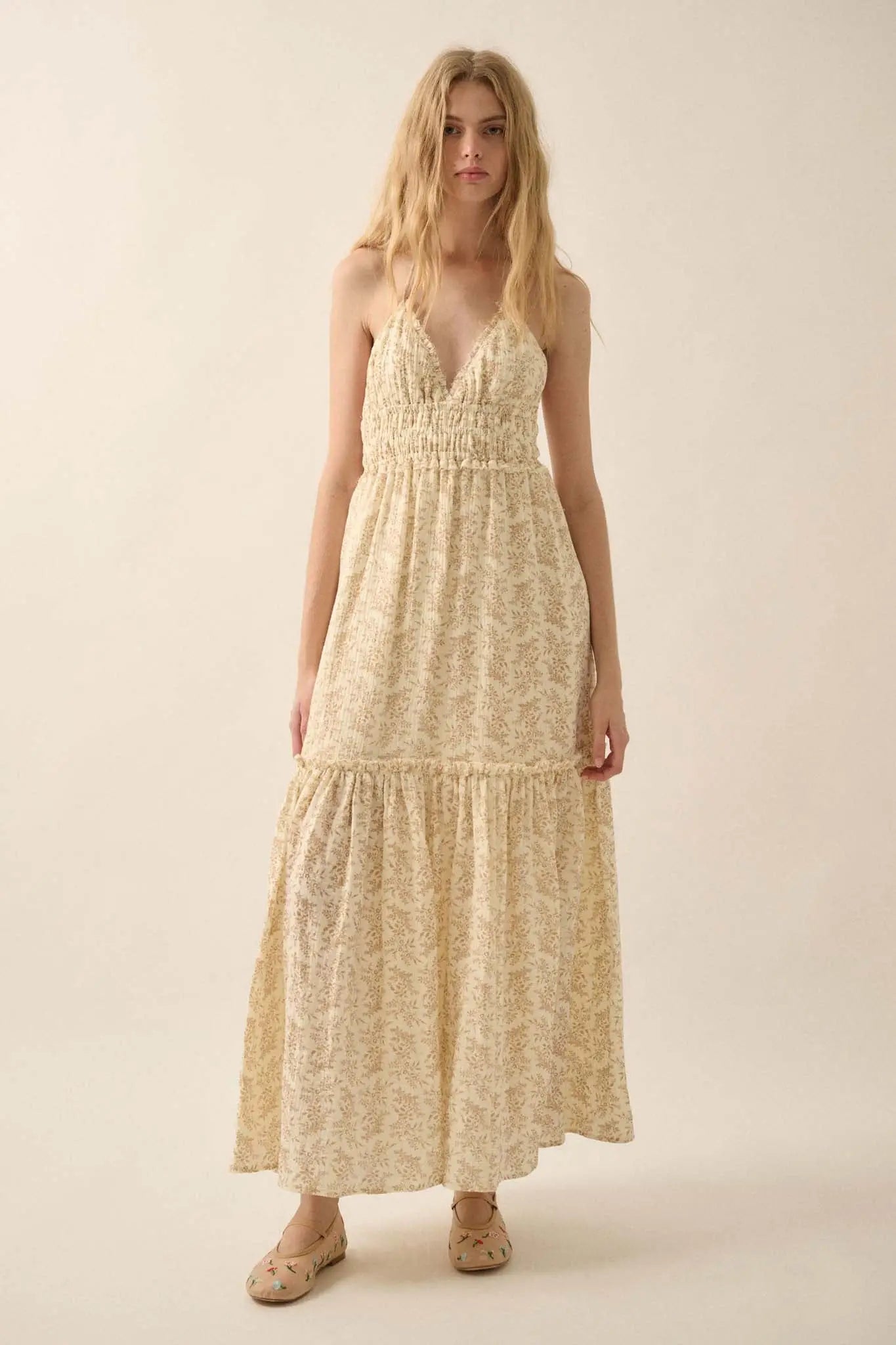 Pretty Posies Floral-Print Gauze Halter Maxi Dress
