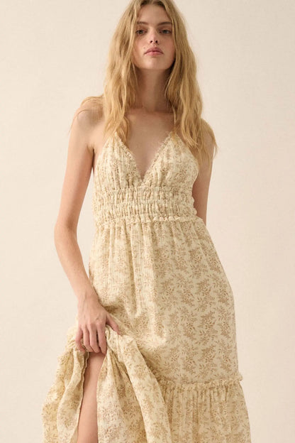 Pretty Posies Floral-Print Gauze Halter Maxi Dress