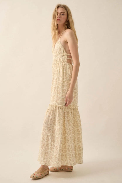 Pretty Posies Floral-Print Gauze Halter Maxi Dress