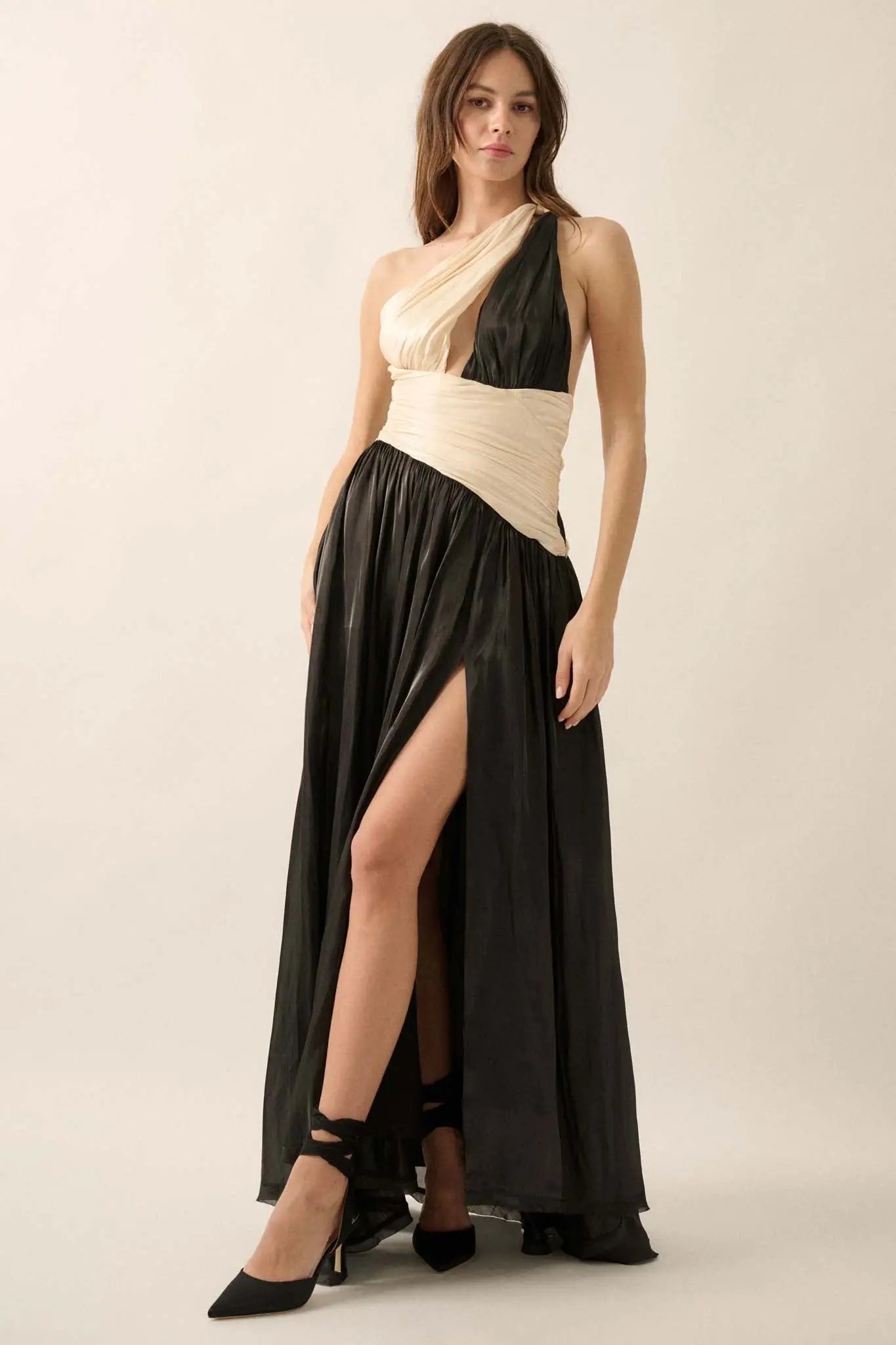 Magic Moment Shimmer Satin One-Shoulder Maxi Dress