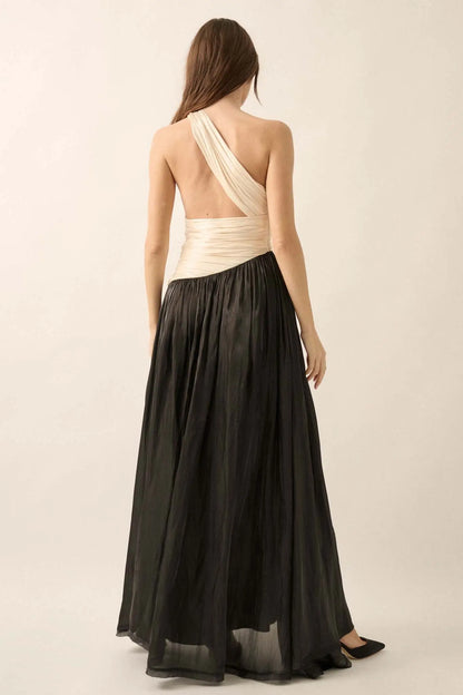 Magic Moment Shimmer Satin One-Shoulder Maxi Dress